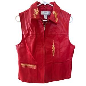 Lisa International Red Leather Biker Vest Womens Medium Moto Vintage Rare Y2K 90